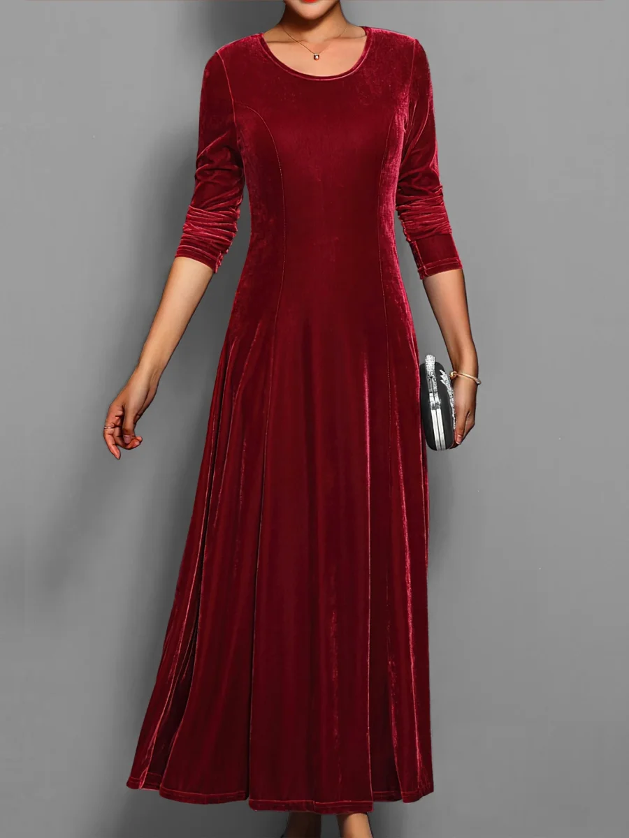 Dammaxiklänning – Sammetslook – Långa ärmar – Elegant kvällsstil