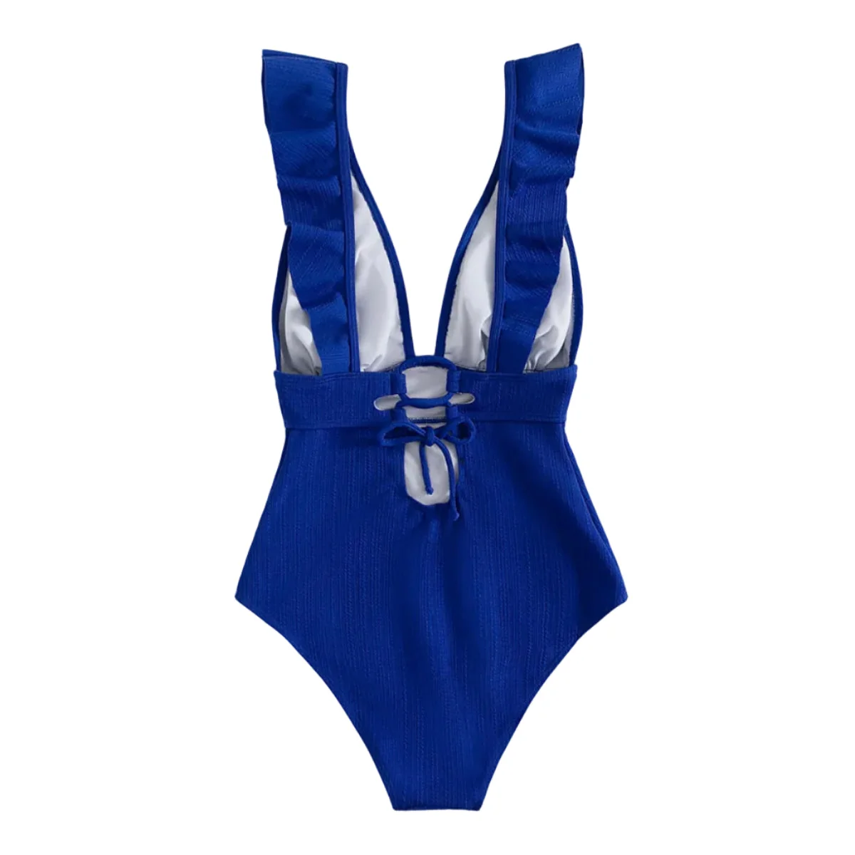 Dam Baddräkt - Polyester Baddräkt Med Volangdetaljer Och Bindband - Bild 3