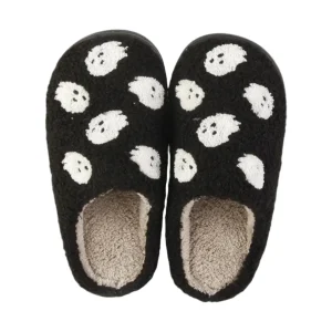 Spöken Halloween Inomhustofflor i Plysch & Gummi | Stängd Slip-On-Design | Svarta Tofflor med Spökmönster | Olsson