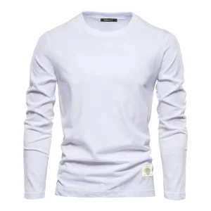 Herr långärmad T-shirt – Mjuk bomull – Rund hals – Regular fit