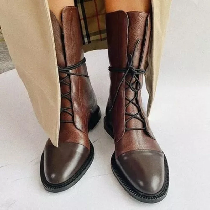 Damstövlar – Snörning – Spetsig tå – Läderlook – Urban stil - Bild 6