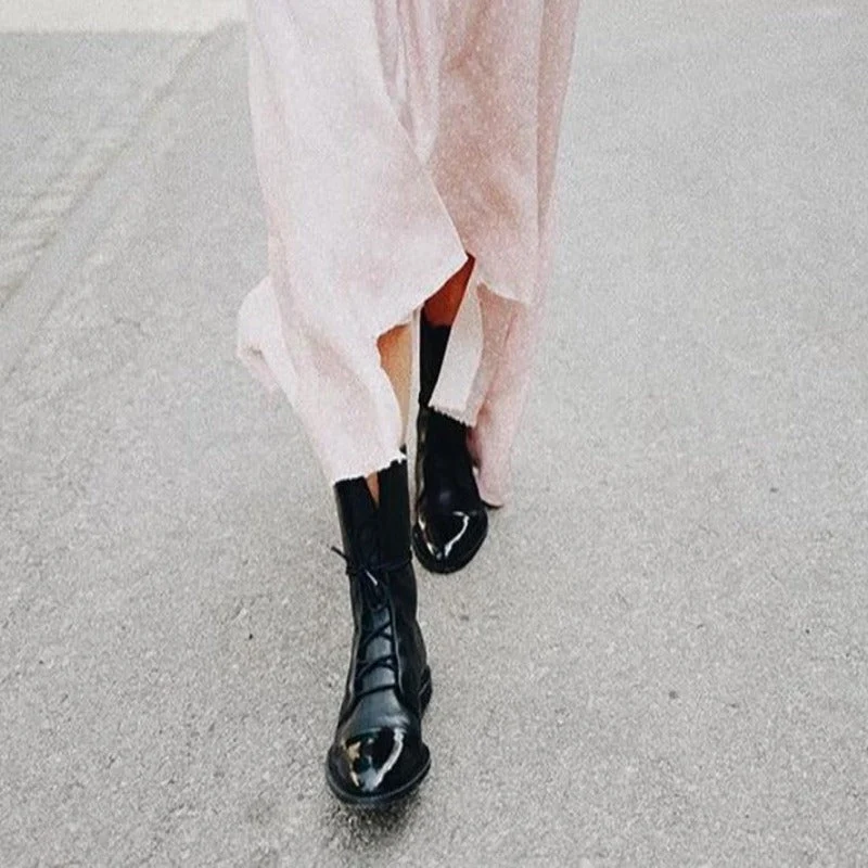 Damstövlar – Snörning – Spetsig tå – Läderlook – Urban stil - Bild 4