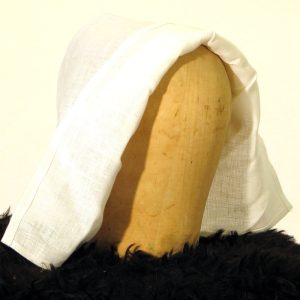 Senmedeltida huvudduk, lila/vit, linne