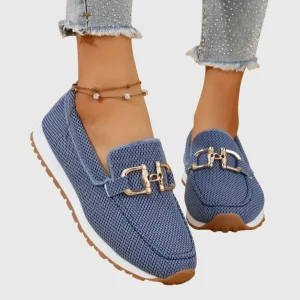 Dam Loafers – Guldspänne – Stickad Ovandel – Profilsula