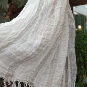 Scarf i linne, krinklad struktur med fransar, Bohéme
